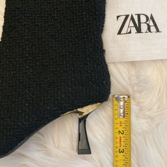Zara Black Fabric Heeled Pointed Toe Ankle Boots - Picture 8 of 9
